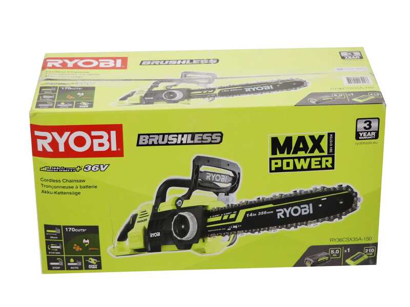 Ryobi RY36CSX35A-150 - Electrosierra de bater&iacute;a 36V 5Ah - Espada de 35 cm