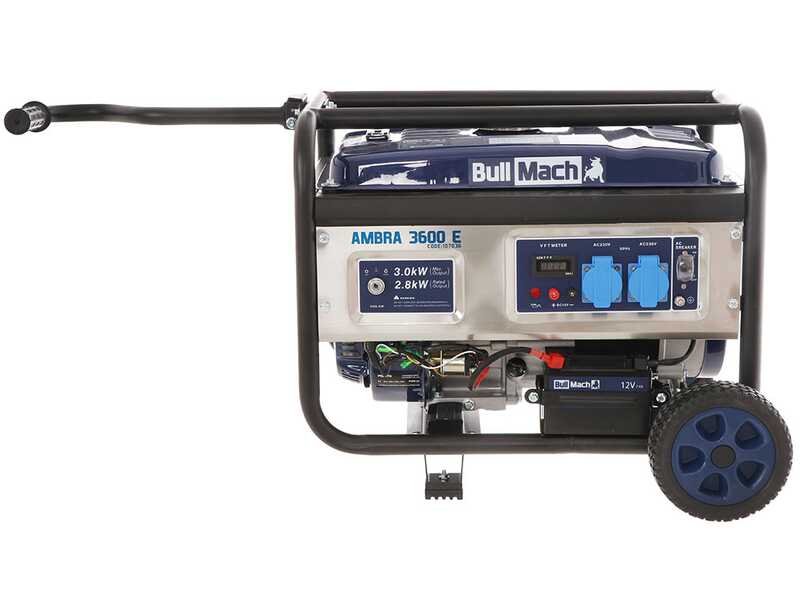 BullMach AMBRA 3600 E - Generador de corriente con ruedas a gasolina 3 kW - Continua 2.8 kW Monof&aacute;sica