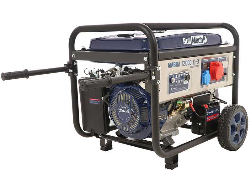 BullMach AMBRA 12000 E-3 - Generador de corriente a gasolina con ruedas y AVR 8.5 kW - Continua 7.8 kW Trif&aacute;sica