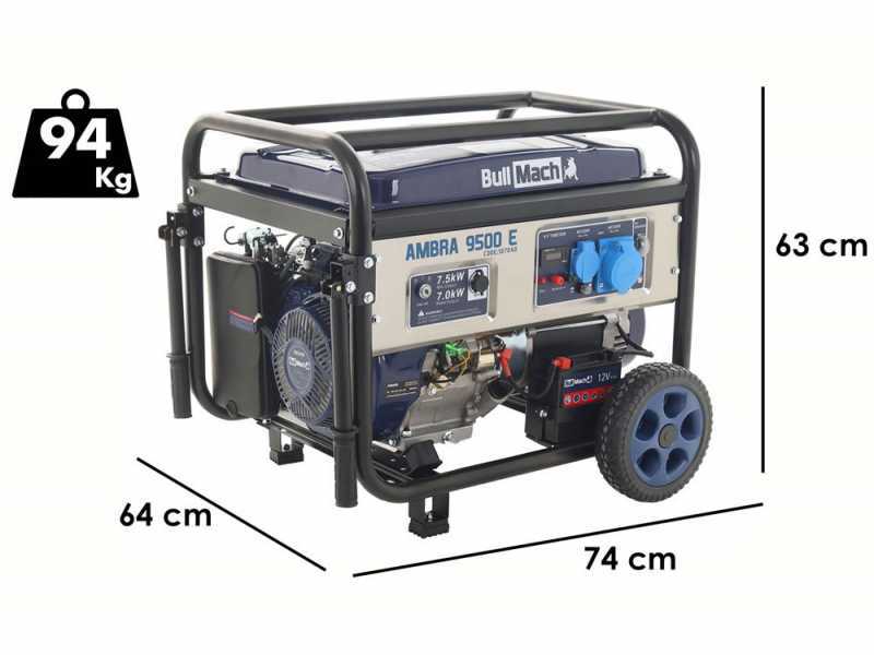 BullMach AMBRA 9500 E - Generador de corriente a gasolina con ruedas y AVR 7.5 kW - Continua 7 kW Monof&aacute;sica