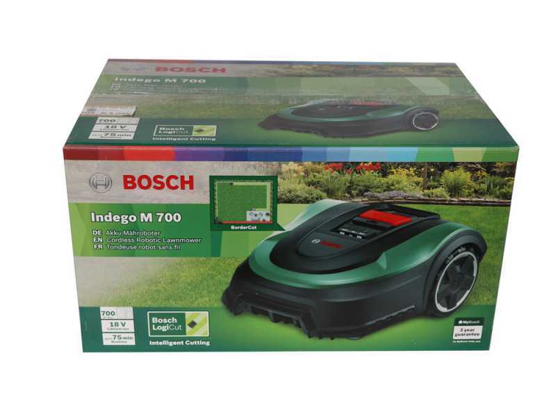 Robot cortac&eacute;sped Bosch Indego M 700 - robot con bater&iacute;a de litio 18 V