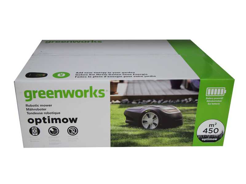 Robot cortac&eacute;sped Greenworks OPTIMOW 7 - con cable perimetral