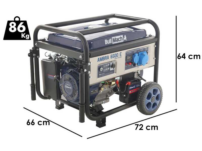 BullMach AMBRA 6500 E - Generador de corriente a gasolina con ruedas y AVR 5.5 kW - Continua 5 kW Monof&aacute;sica