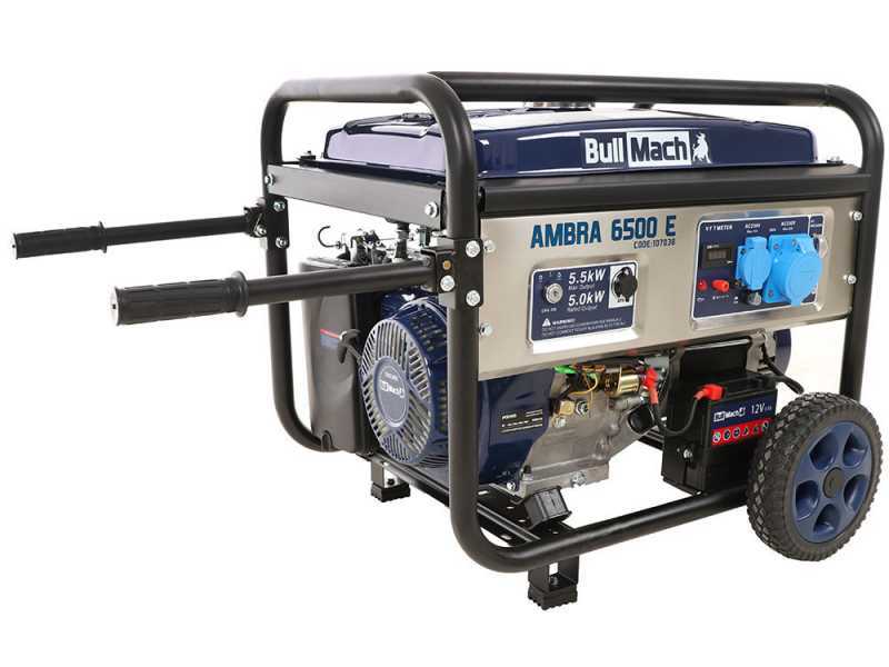 BullMach AMBRA 6500 E - Generador de corriente a gasolina con ruedas y AVR 5.5 kW - Continua 5 kW Monof&aacute;sica