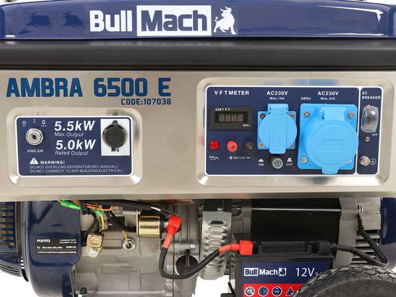 BullMach AMBRA 6500 E - Generador de corriente a gasolina con ruedas y AVR 5.5 kW - Continua 5 kW Monof&aacute;sica
