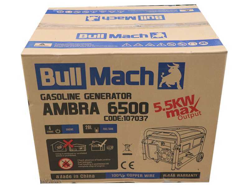 BullMach AMBRA 6500 - Generador de corriente a gasolina con ruedas y AVR 5.5 kW - Continua 5 kW Monof&aacute;sica