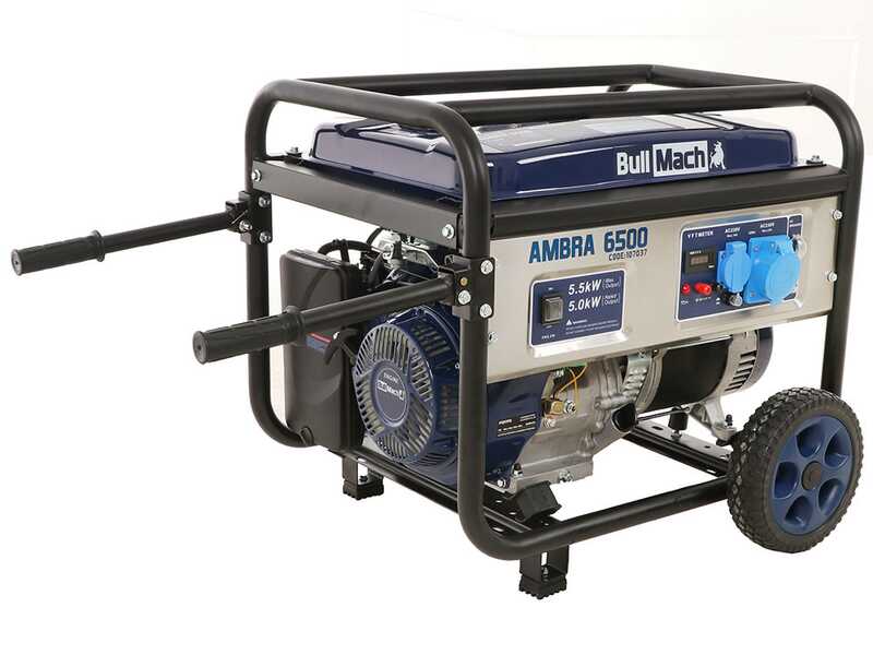 BullMach AMBRA 6500 - Generador de corriente a gasolina con ruedas y AVR 5.5 kW - Continua 5 kW Monof&aacute;sica