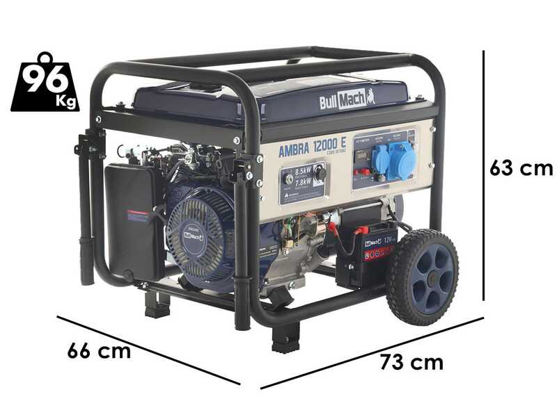 BullMach AMBRA 12000 E - Generador de corriente a gasolina con ruedas y AVR 8.5 Kw monof&aacute;sica - Cuadro ATS incluido