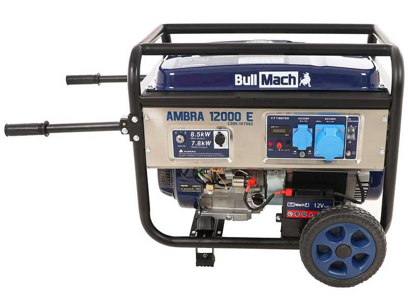 BullMach AMBRA 12000 E - Generador de corriente a gasolina con ruedas y AVR 8.5 Kw monof&aacute;sica - Cuadro ATS incluido