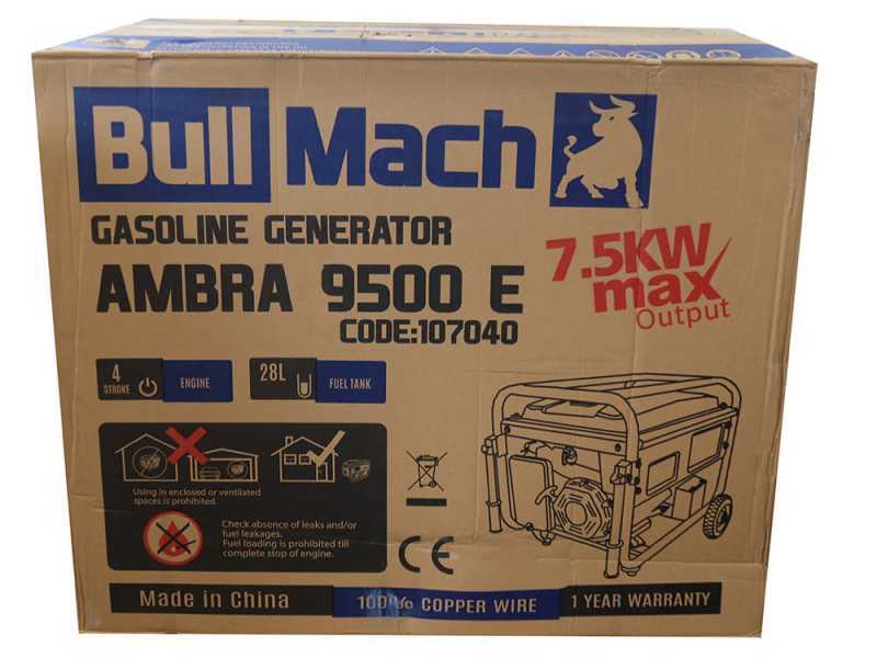 BullMach AMBRA 9500 E - Generador de corriente a gasolina con ruedas y AVR 7.5 kW - Continua 7 kW Monof&aacute;sica + ATS