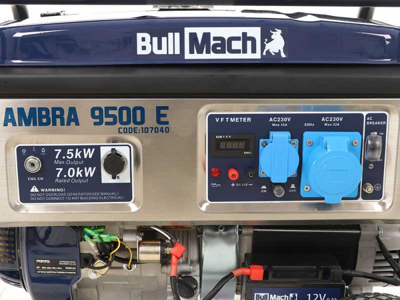 BullMach AMBRA 9500 E - Generador de corriente a gasolina con ruedas y AVR 7.5 kW - Continua 7 kW Monof&aacute;sica + ATS