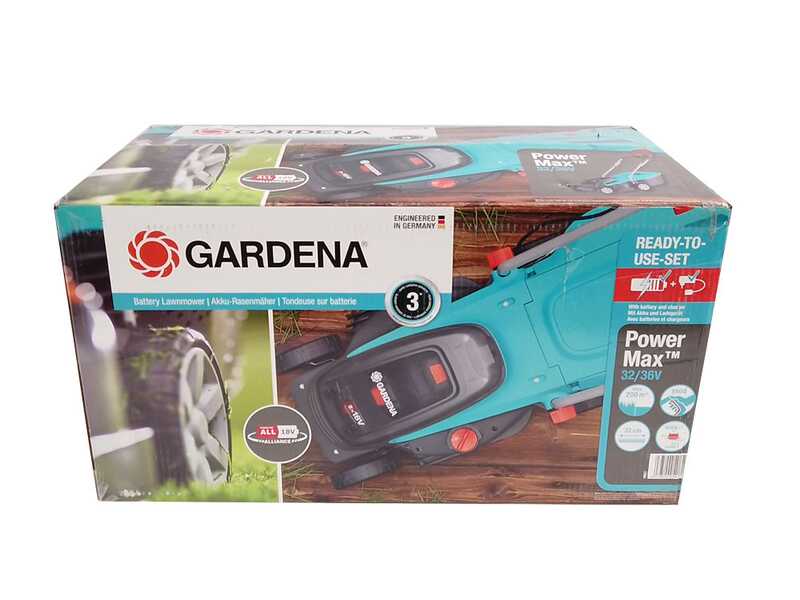 Cortac&eacute;sped el&eacute;ctrico de bater&iacute;a Gardena PowerMax 32/36V P4A - 2 Bater&iacute;as 18V/2.5Ah - Anchura de corte 32 cm