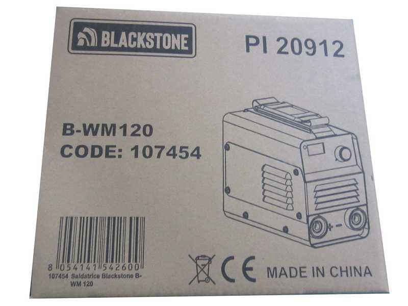 Soldadora inverter con electrodo de corriente continua Blackstone B-WM 120  - 120 A - con Kit MMA