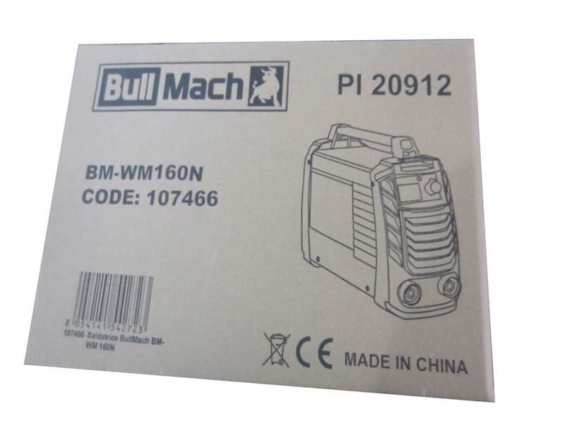 Soldadora inverter con electrodo de corriente continua BullMach BM-WM 160N - 160A - con Kit MMA