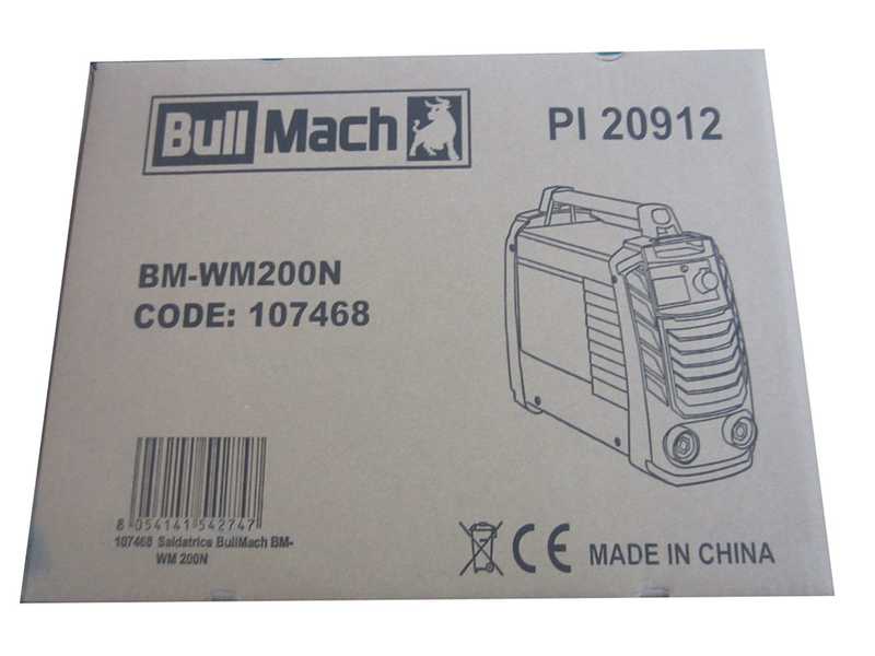 Soldadora inverter con electrodo de corriente continua BullMach BM-WM 200N - 200A - con Kit MMA