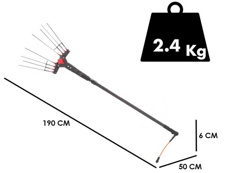 Castellari Vertigo Carbon C 12V - Vareador de aceitunas el&eacute;ctrico de bater&iacute;a tipo autom&oacute;vil con cable incluido - P&eacute;rtiga telesc&oacute;pica en aluminio 190/240 cm