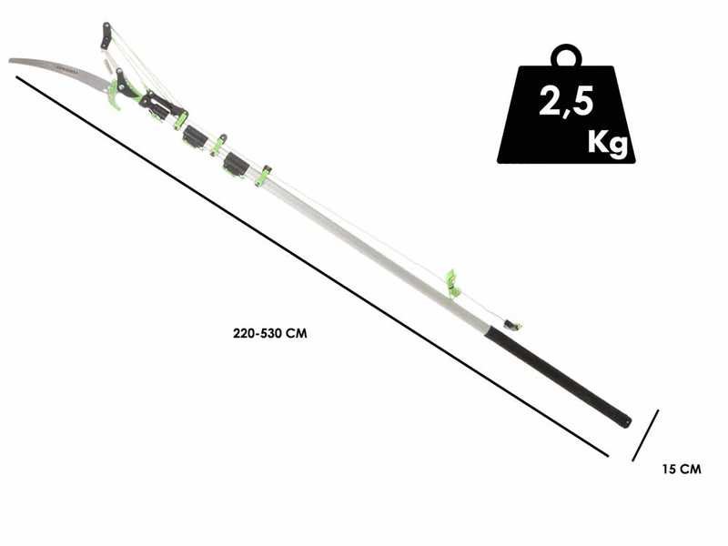 Verdemax - Cortarramas completo de serrucho + P&eacute;rtiga telesc&oacute;pica 3 secciones cm 190-500