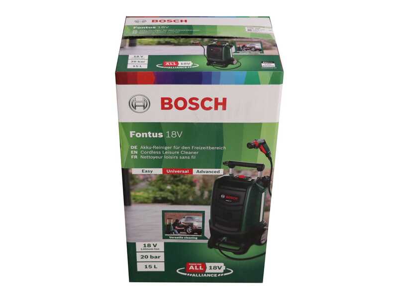 BOSCH Fontus GEN 2 - Hidrolimpiadora port&aacute;til de bater&iacute;a - 20 bar - 180 L/h - dep&oacute;sito de 15 L