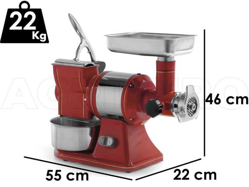 Fama TG12 Retr&ograve; - Picadora de carne el&eacute;ctrica - Con rallador integrado - Grupo trituraci&oacute;n en hierro fundido - 230V 