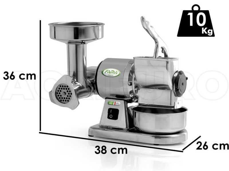 Fama TG8 - Picadora de carne El&eacute;ctrica - Rallador integrata - Unidad de triturado en Acero Inox.