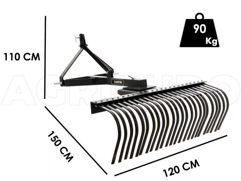 Rastrillo para tractor Blackstone B-LRK 120 con enganche de 3 puntos