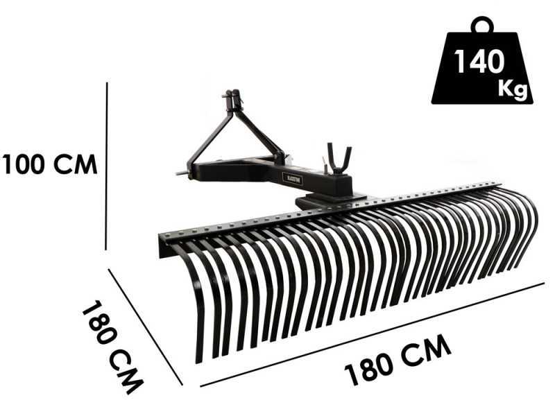 Rastrillo para tractor pesado Blackstone B-HLRK 180 con conexi&oacute;n de 3 puntos - Serie Heavy Duty