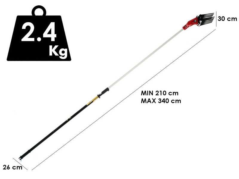 Vareador de aceitunas el&eacute;ctrico de bater&iacute;a Zanon Olivar Electric AL 300 - P&eacute;rtiga telesc&oacute;pica de aluminio 210 - 340 cm