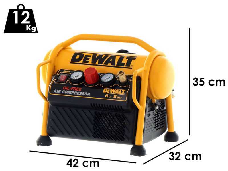 DeWalt DPC6MRC-QS - Compresor de aire el&eacute;ctrico port&aacute;til monof&aacute;sico, sin aceite - Motor 1.5 HP - 6 L