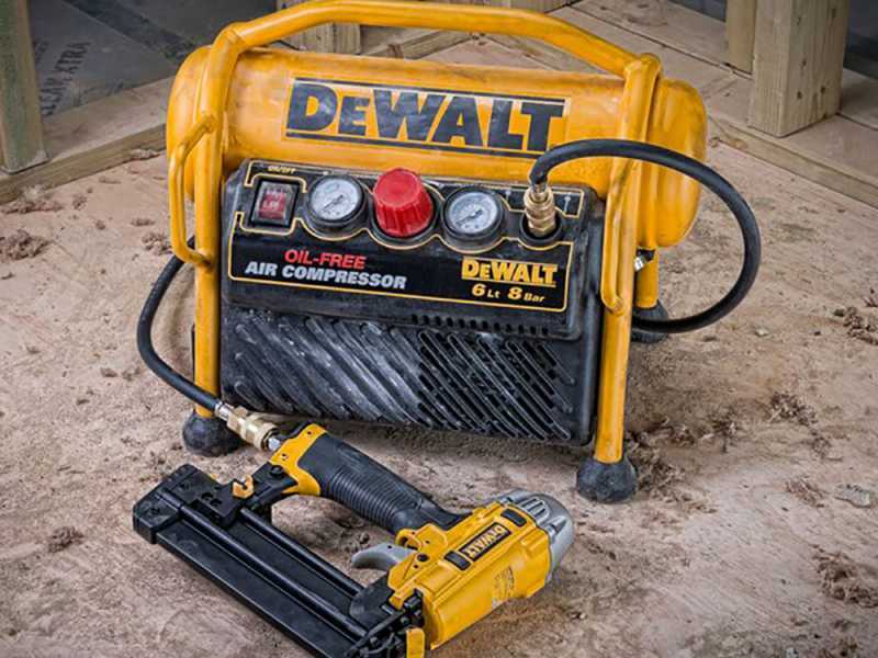 DeWalt DPC6MRC-QS - Compresor de aire el&eacute;ctrico port&aacute;til monof&aacute;sico, sin aceite - Motor 1.5 HP - 6 L