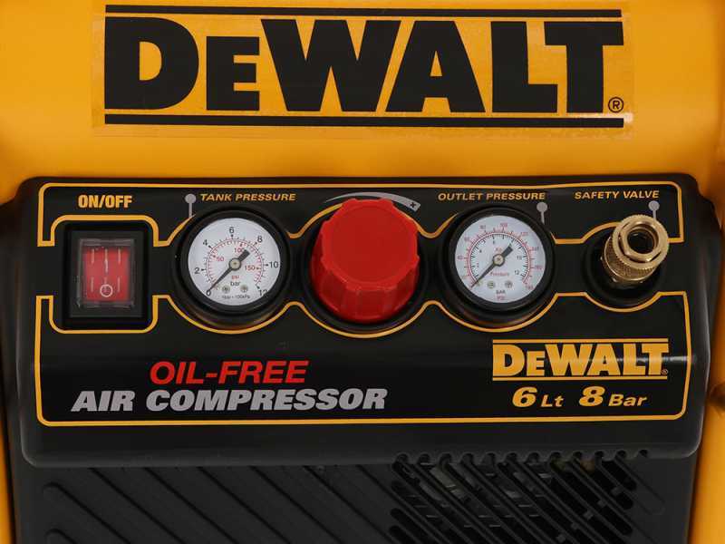 DeWalt DPC6MRC-QS - Compresor de aire el&eacute;ctrico port&aacute;til monof&aacute;sico, sin aceite - Motor 1.5 HP - 6 L