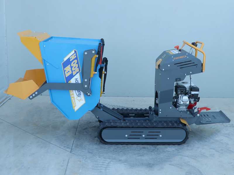 Carretilla de orugas con motor EuroMech EM500H-Dump &amp; Shovel - Caja dumper hidr&aacute;ulica 500 kg con pala