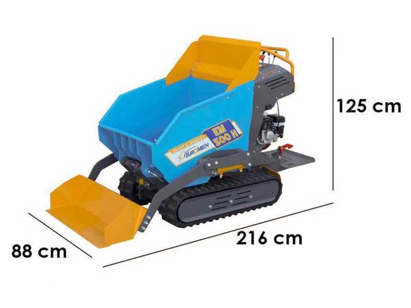 Carretilla de orugas con motor EuroMech EM500H-Dump &amp; Shovel - Caja dumper hidr&aacute;ulica 500 kg con pala