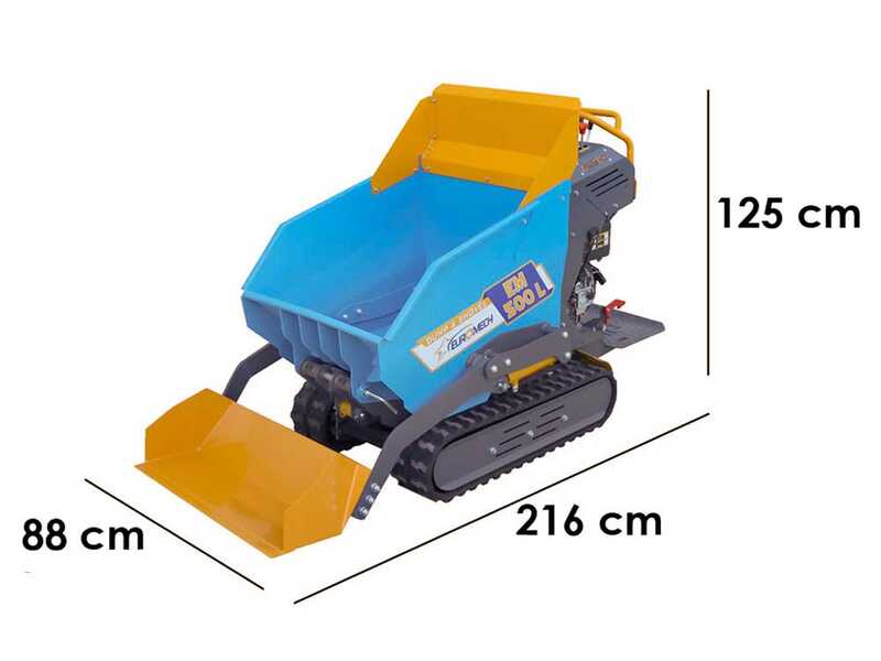 Carretilla de orugas EuroMech EM500L-Dump &amp; Shovel - Caja dumper hidr&aacute;ulica 500 kg con pala