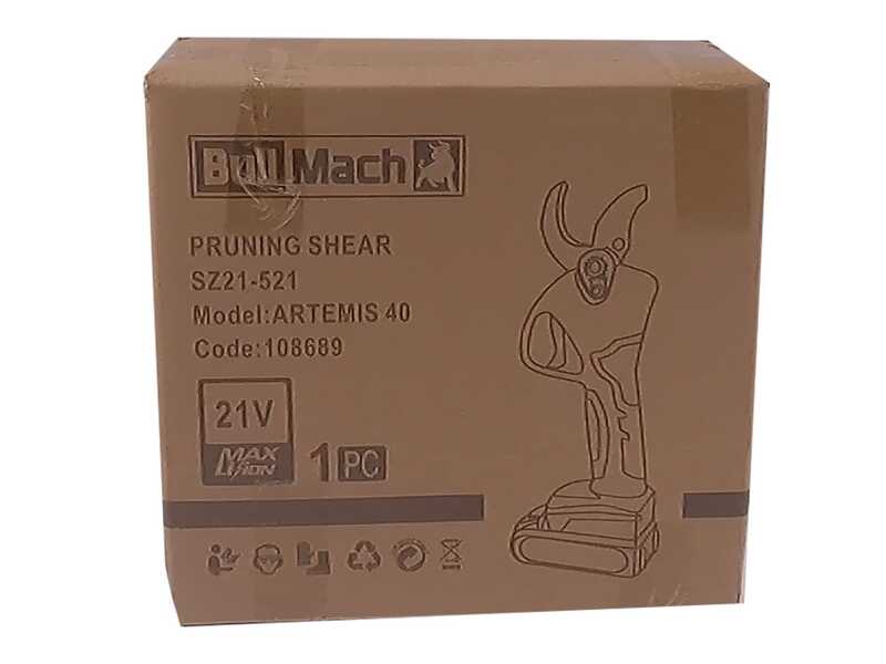 Tijeras el&eacute;ctricas de poda BullMach ARTEMIS 40 - Con 2 bater&iacute;as de 21V/2Ah