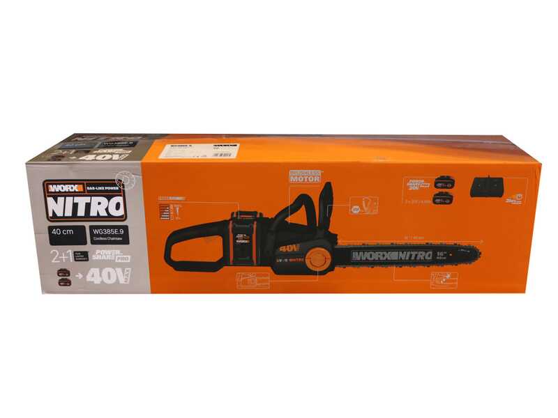 Worx WG385E Nitro - Electrosierra de bater&iacute;a 2x40V/4Ah + 2x40V/4Ah gratis - Espada de 40 cm
