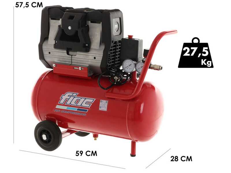 FIAC Super Silent 24 XS258 - Compresor de aire el&eacute;ctrico monof&aacute;sico silencioso, sin aceite - Motor 2 HP - 24 L