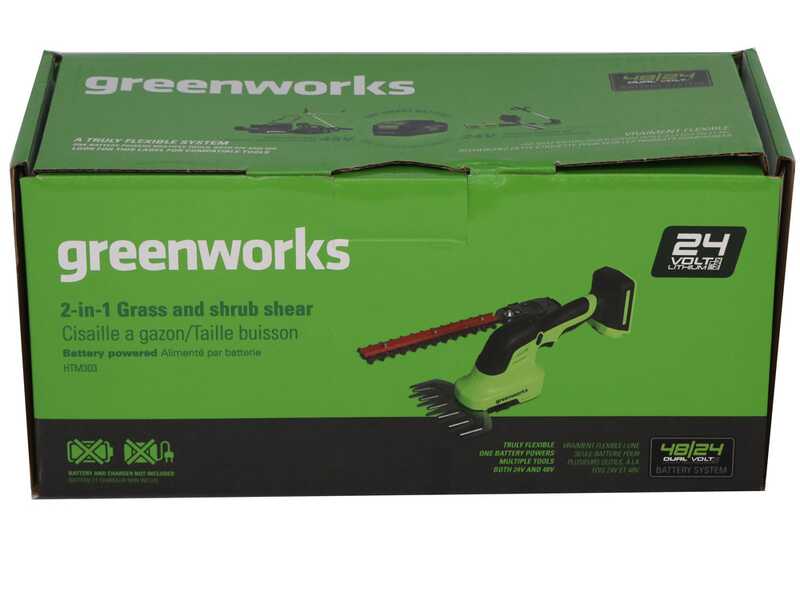 Greenworks G24SHT - Tijera cortac&eacute;sped de bater&iacute;a con p&eacute;rtiga - Juego bater&iacute;a de 24V 2.0ah y cargador