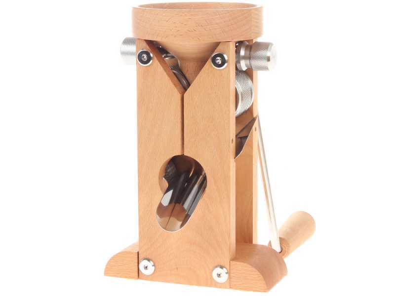 Schnitzer Campo 150g - Molino para copos manual de mesa en haya con rodillos en acero inoxidable