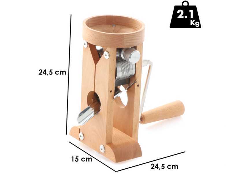 Schnitzer Campo 150g - Molino para copos manual de mesa en haya con rodillos en acero inoxidable