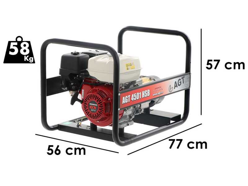 AGT 4501 HSB - Generador de corriente a gasolina 4.5 kW - Continua 4.1 kW Monof&aacute;sica