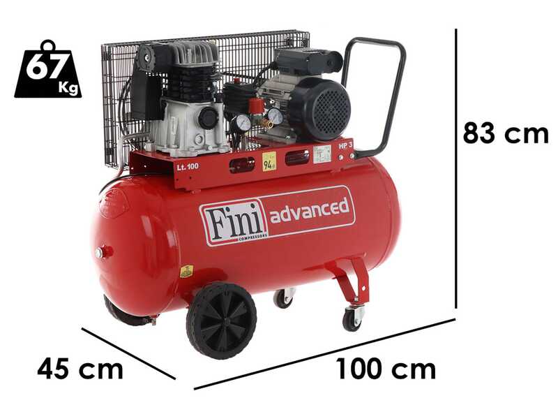 Fini Advanced MK 103-100-3M - Compresor de aire el&eacute;ctrico monof&aacute;sico de correa - Motor 3 HP - 100 L