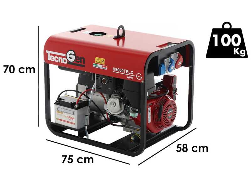 TecnoGen H8000TELX  - Generador de corriente a gasolina con arranque el&eacute;ctrico 6 kW - Continua 5.4 kW Trif&aacute;sica