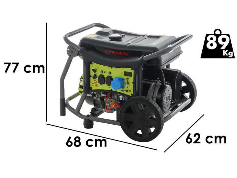 Pramac WX 6200 ES - Generador de corriente a gasolina con ruedas 5.8 kW - Continua 5.3 kW Monof&aacute;sica