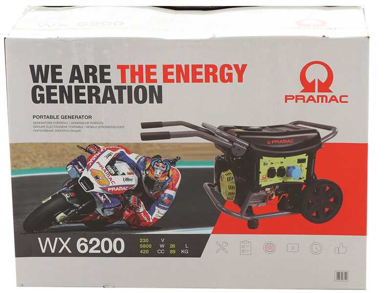 Pramac WX 6200 ES - Generador de corriente a gasolina con ruedas 5.8 kW - Continua 5.3 kW Monof&aacute;sica + ATS