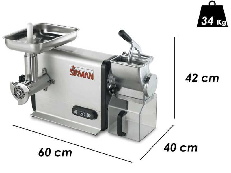 Sirman TCG 12 Dakota - Picadora de carne el&eacute;ctrica - Rallador integrado - En Aluminio y Acero Inox - 1100W