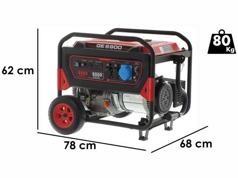 Mosa GE 6900 - Generador de corriente a gasolina con ruedas 6.5 kW - Continua 6 kW Monoflasica