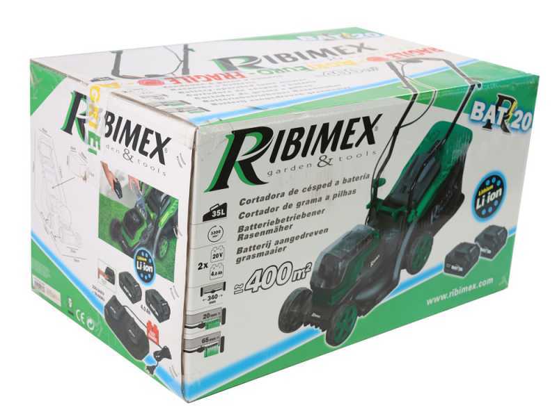 Cortac&eacute;sped de empuje de bater&iacute;a RIBIMEX PRBAT20-TON33 - 2x Bater&iacute;a de 20V 4Ah - Ancho de corte 34 cm