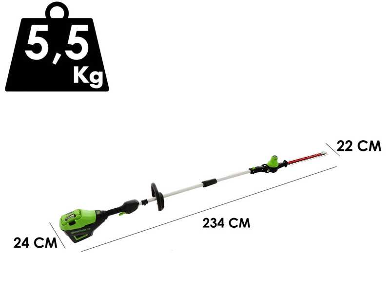 Greenworks G60PHT51 - Cortasetos de bater&iacute;a con p&eacute;rtiga 60V/2Ah - &iexcl;Starter kit 60V 2Ah gratis!