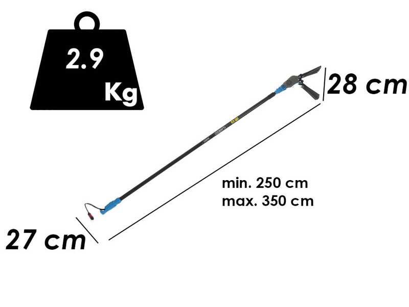 Vareador de aceitunas el&eacute;ctrico a bater&iacute;a Lisam Oliwatt 2 - Con dientes en nailon - 250-350 cm - P&eacute;rtiga telesc&oacute;pica