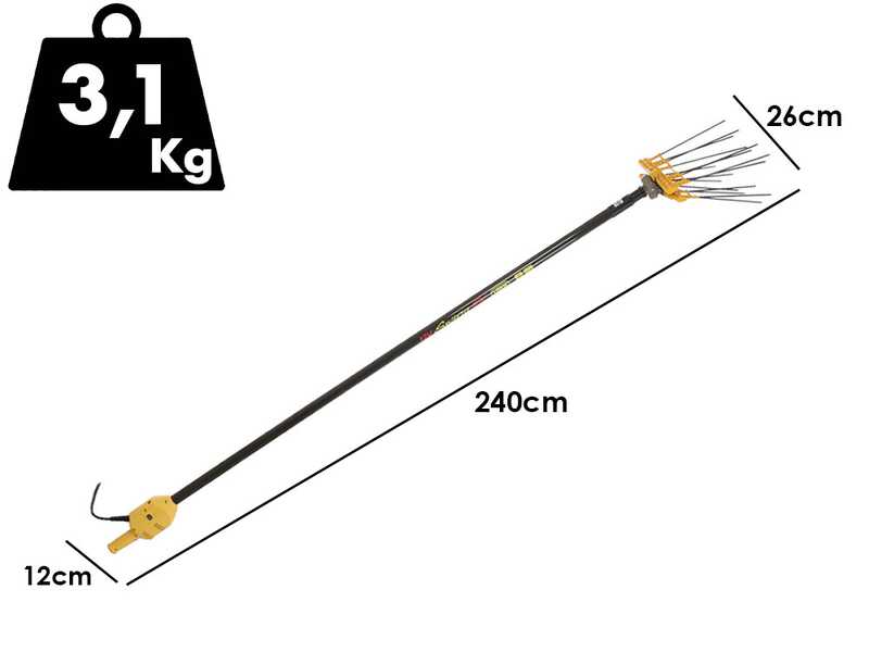 Vareador de aceitunas el&eacute;ctrico de bater&iacute;a Lisam Swing - Con 8 + 8 varillas en carbono - 240 cm - p&eacute;rtiga fija